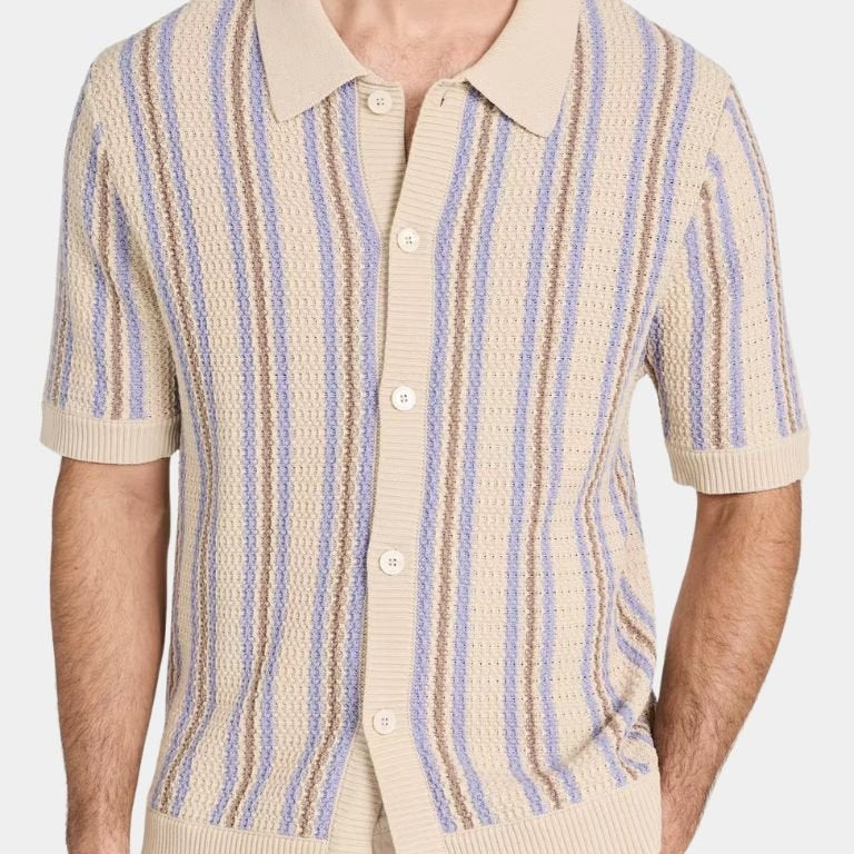 Jason - Wide Stripe Knit Polo with Button Placket