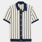 Jason - Wide Stripe Knit Polo with Button Placket