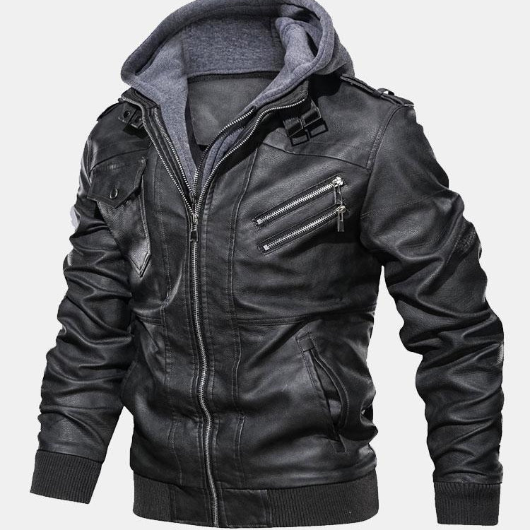 Zack - Faux Leather Jacket with Detachable Hood