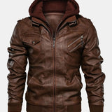 Zack - Faux Leather Jacket with Detachable Hood