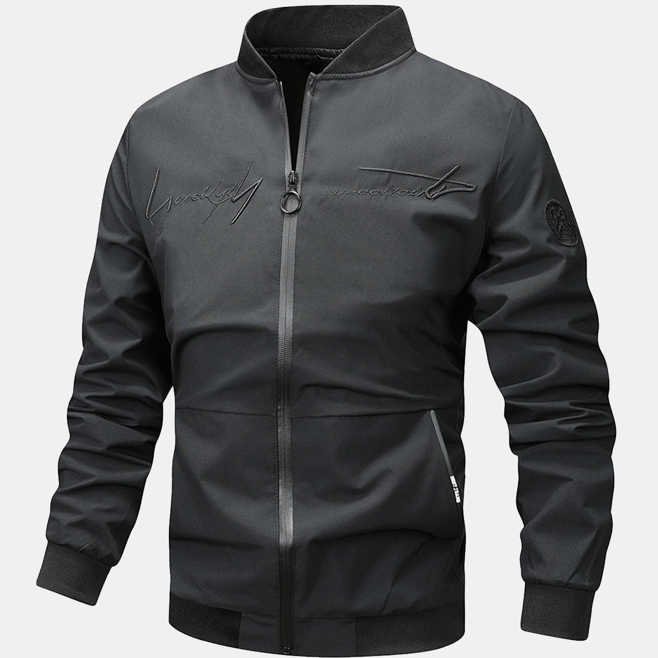 Preston - Zip-Up Bomber Jacket with Text Print