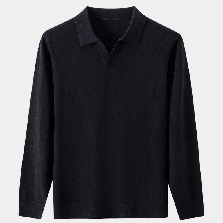 Landon - Brown Long Sleeve Open Collar Polo