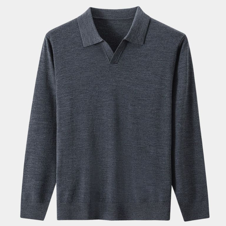 Landon - Brown Long Sleeve Open Collar Polo