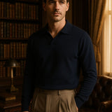 Landon - Brown Long Sleeve Open Collar Polo