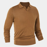 Landon - Brown Long Sleeve Open Collar Polo