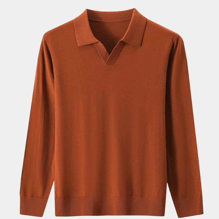 Landon - Brown Long Sleeve Open Collar Polo