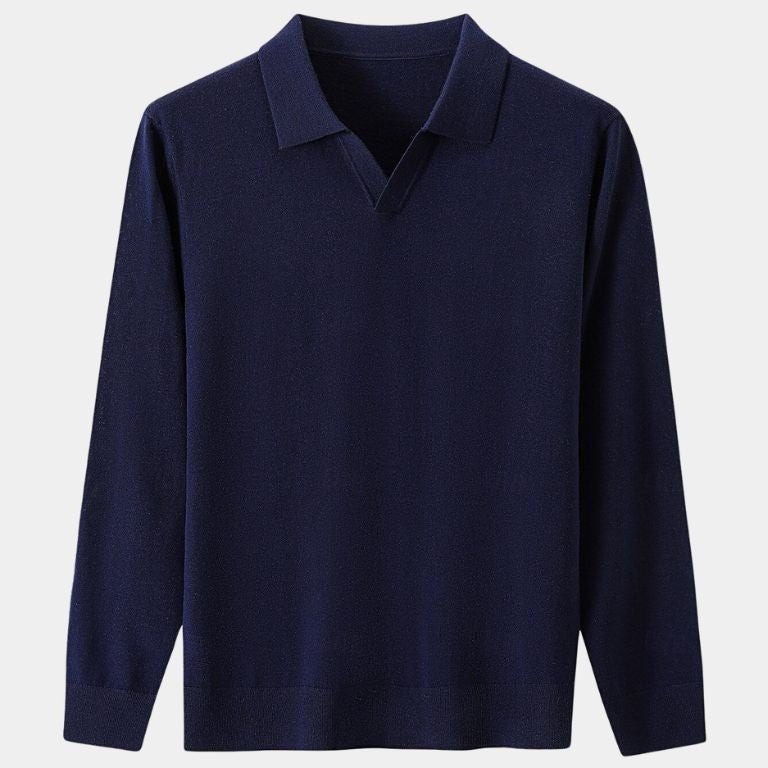 Landon - Brown Long Sleeve Open Collar Polo