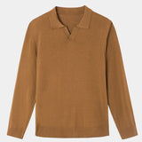 Landon - Brown Long Sleeve Open Collar Polo
