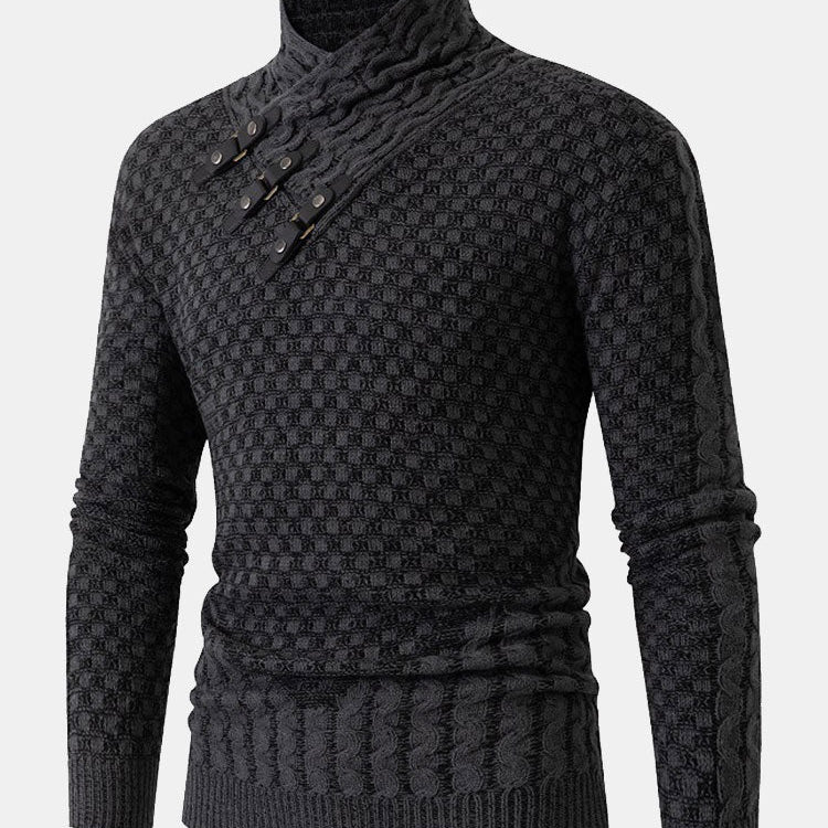 Fraser - Jacquard Knit Turtleneck with Leather Buckle Details