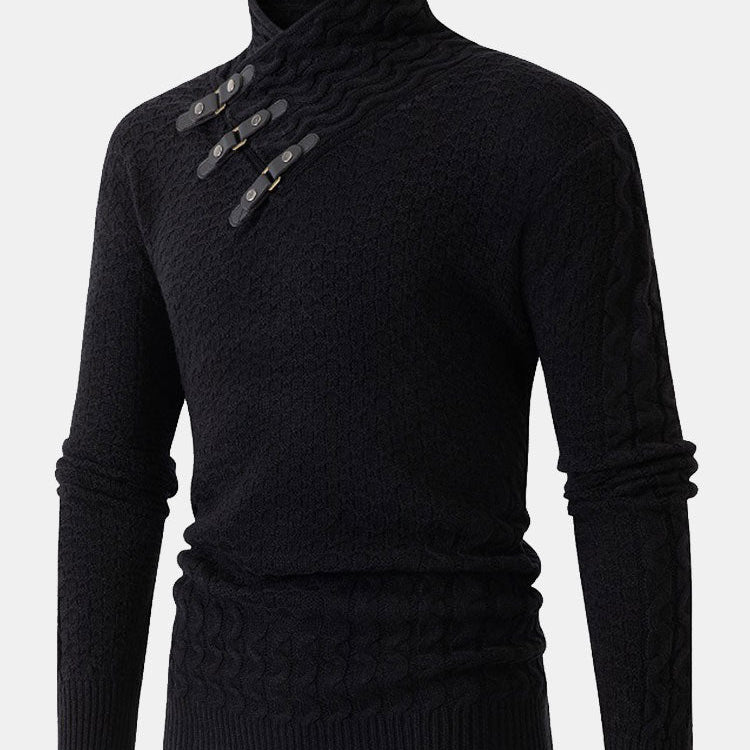 Fraser - Jacquard Knit Turtleneck with Leather Buckle Details