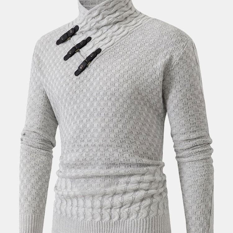 Fraser - Jacquard Knit Turtleneck with Leather Buckle Details
