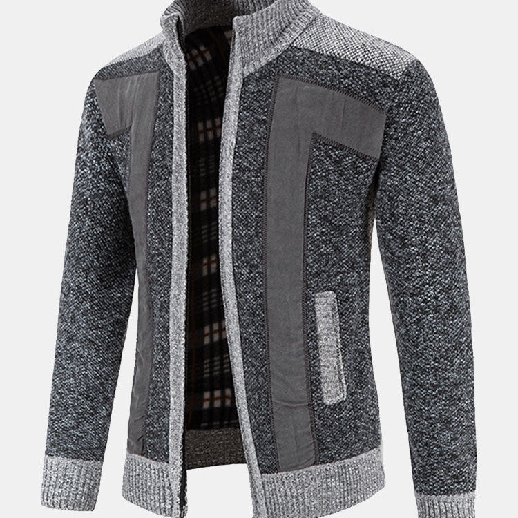 Ian - Faux Suede Patchwork Zip Sweater