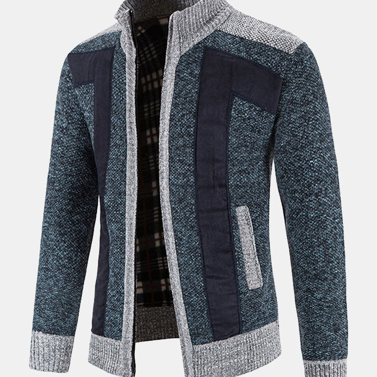 Ian - Faux Suede Patchwork Zip Sweater