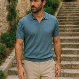 Jeremy - Blue Textured Open Collar Polo