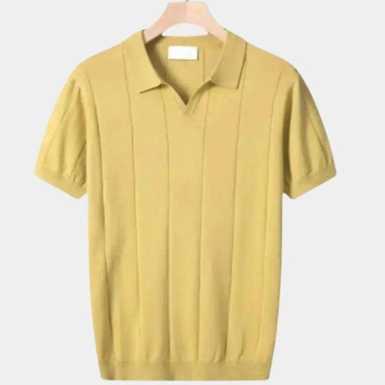 Jeremy - Blue Textured Open Collar Polo