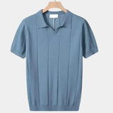 Jeremy - Blue Textured Open Collar Polo