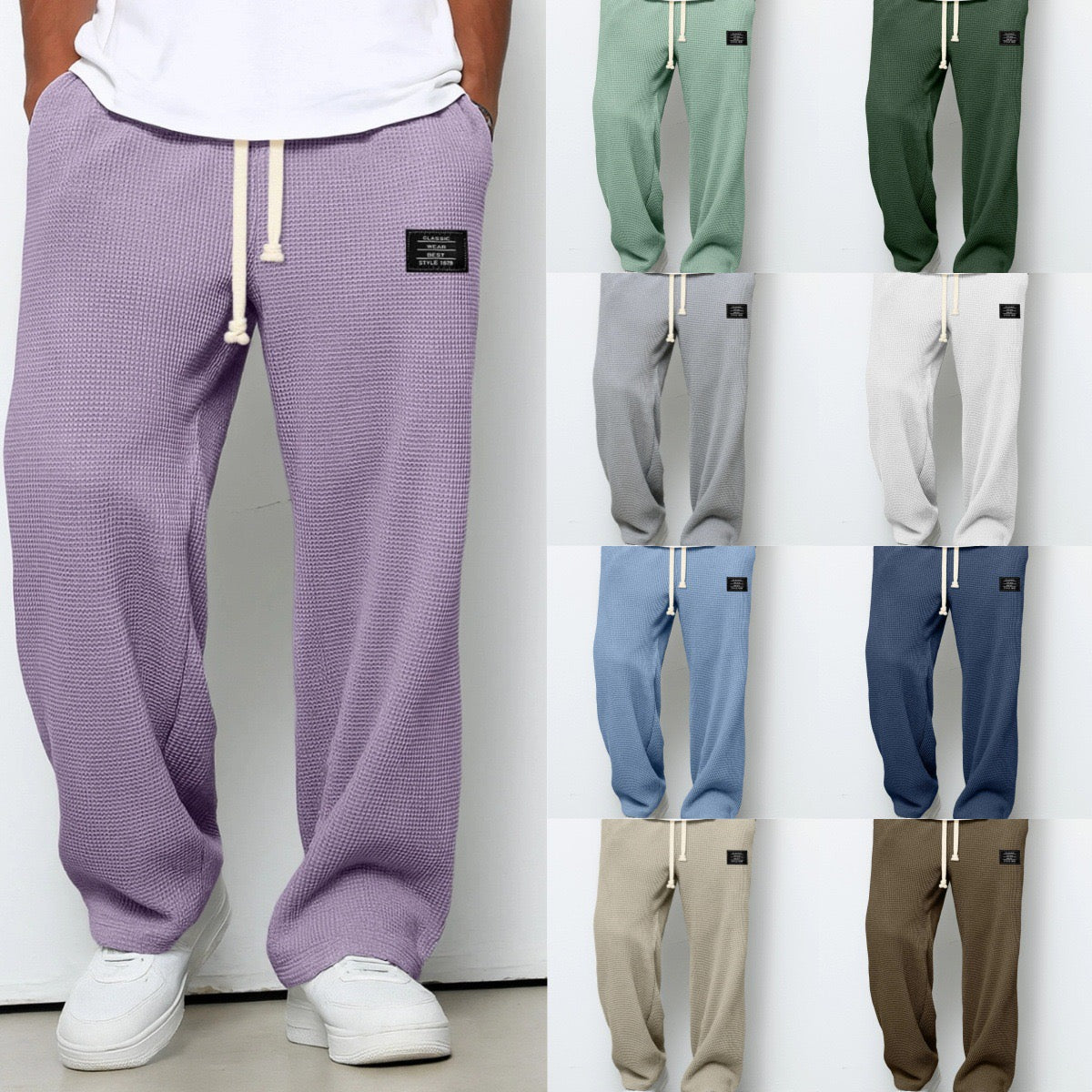 Pierce men's waffle texture drawstring pants, view 11
