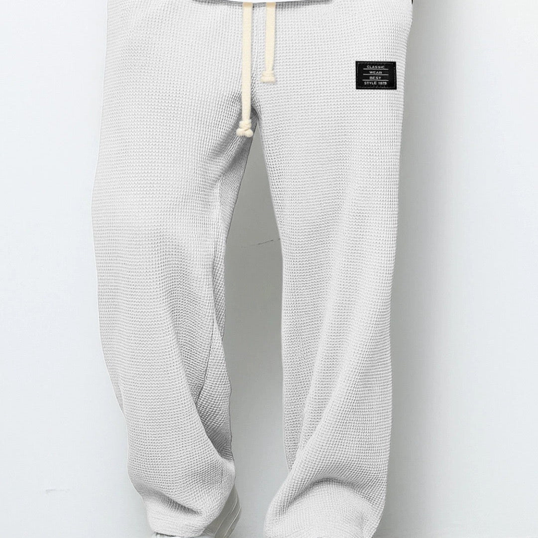 Ivan men's white waffle drawstring pants, front view