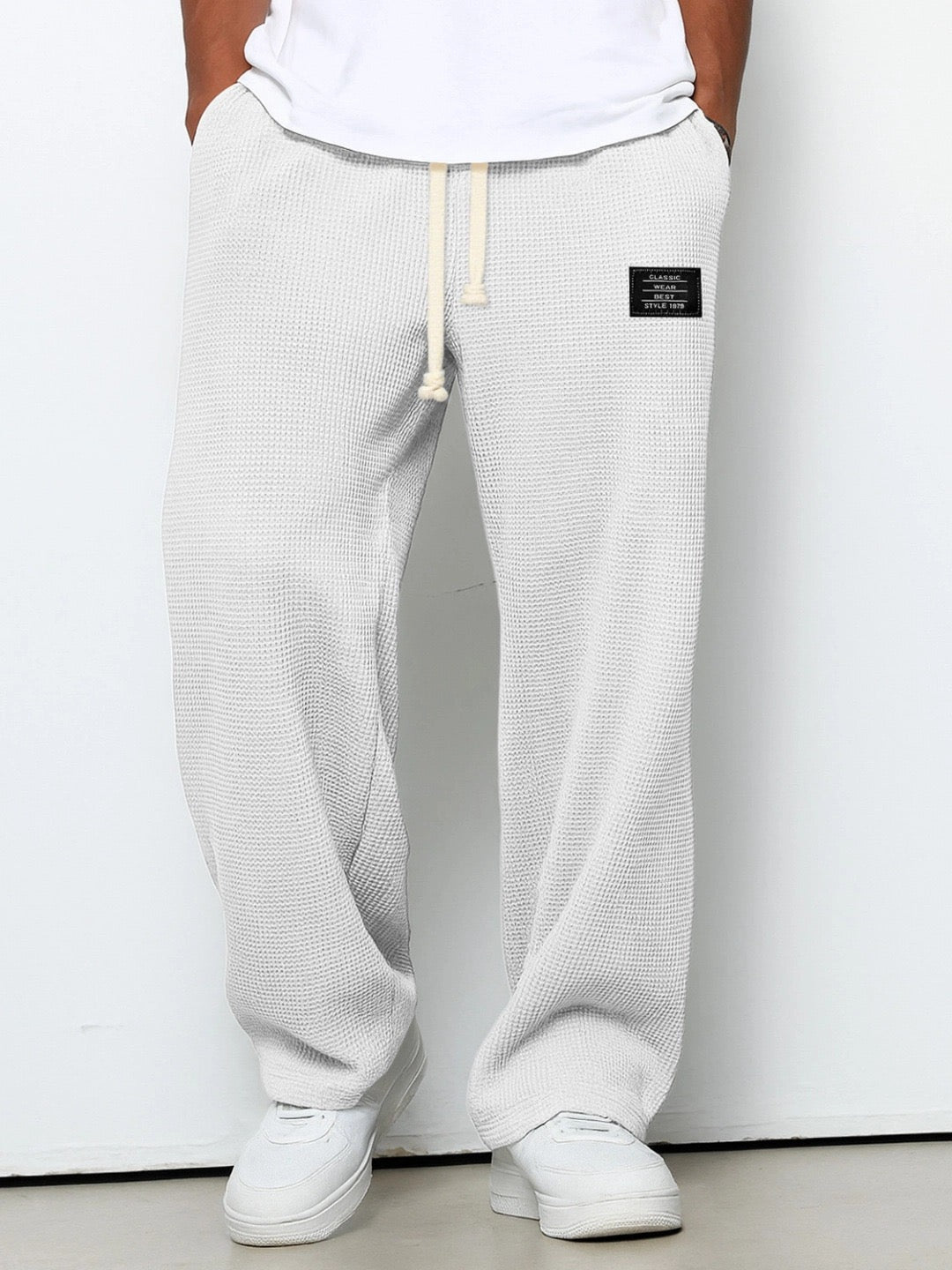 Ivan men's white waffle drawstring pants, front view
