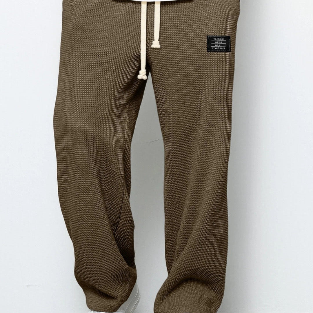 Pierce men's waffle texture drawstring pants in Dark Brown, view 8