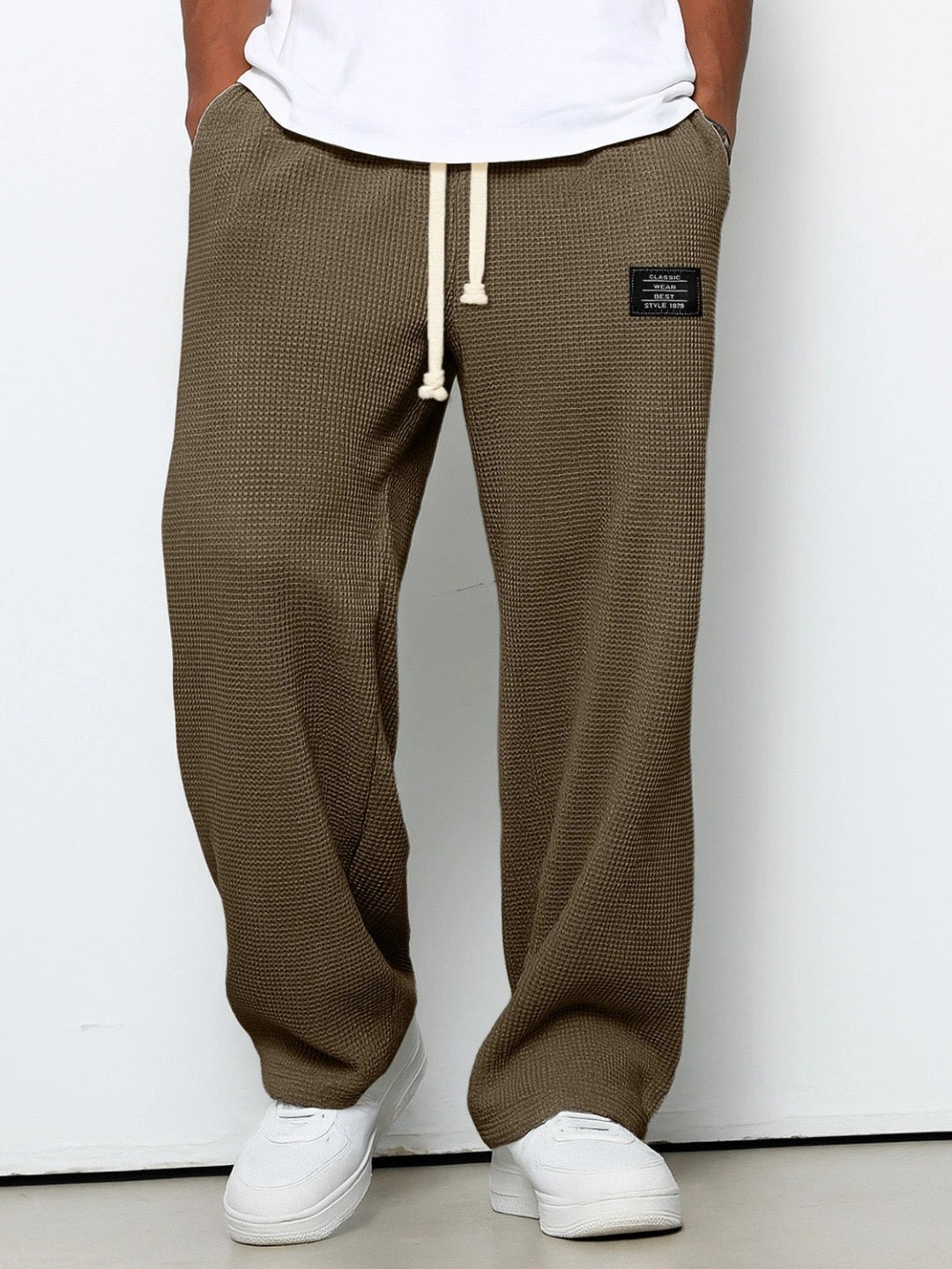 Pierce men's waffle texture drawstring pants in Dark Brown, view 8
