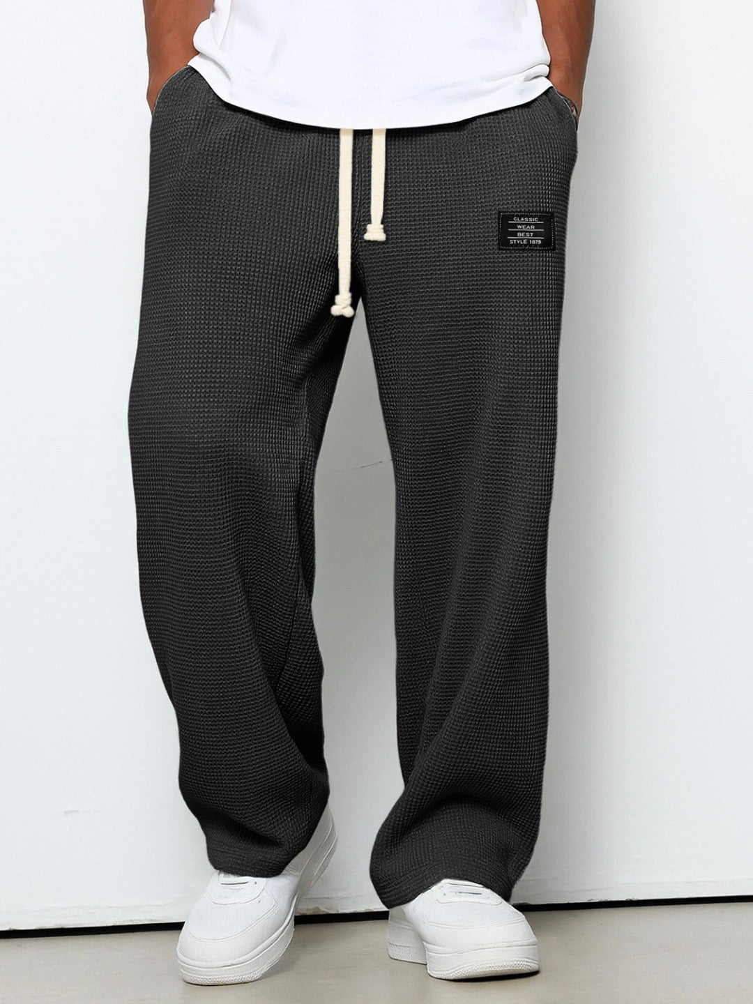 Pierce men's waffle texture drawstring pants in Black, view 7