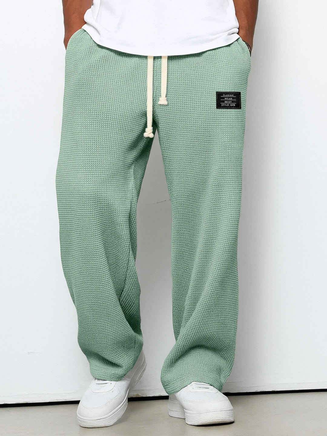 Pierce men's waffle texture drawstring pants in Green, view 5