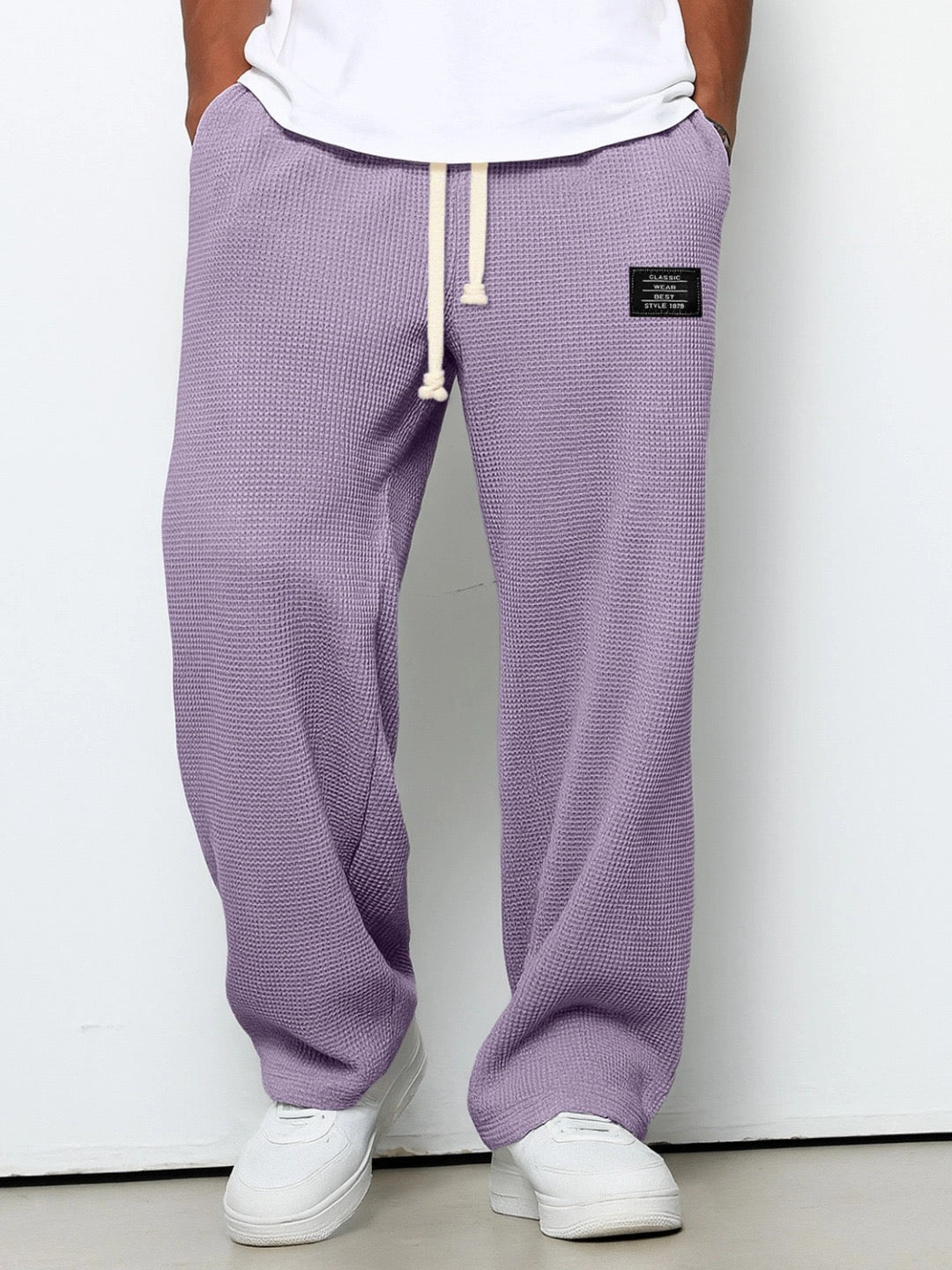 Pierce men's waffle texture drawstring pants in Lilac, view 10