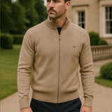 Barry - Taupe Jacquard Zip-Up Knit Cardigan