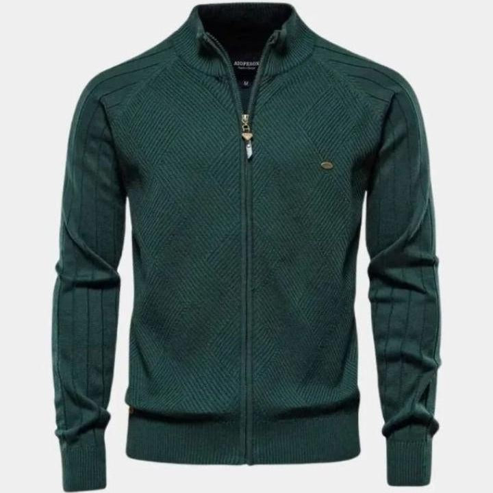 Barry - Taupe Jacquard Zip-Up Knit Cardigan