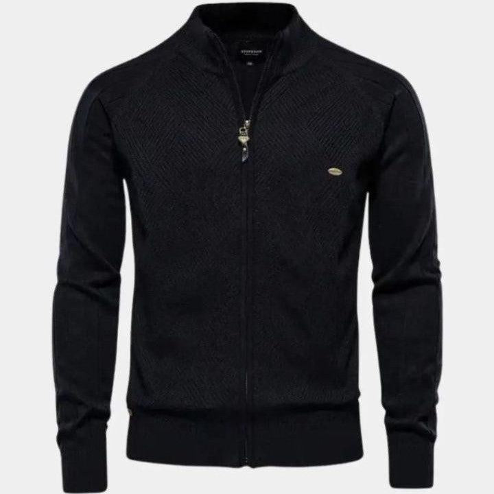 Barry - Taupe Jacquard Zip-Up Knit Cardigan