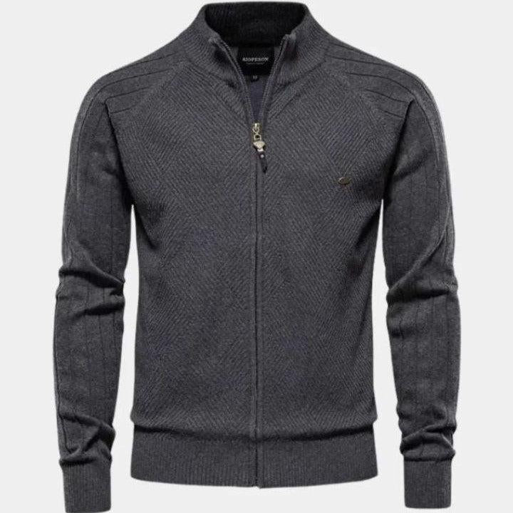 Barry - Taupe Jacquard Zip-Up Knit Cardigan