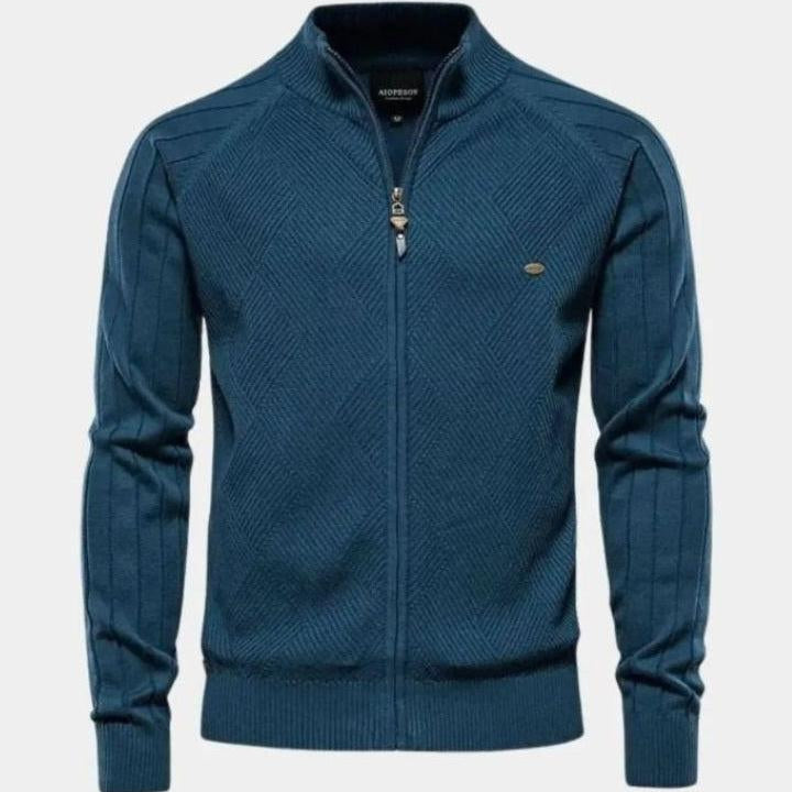 Barry - Taupe Jacquard Zip-Up Knit Cardigan