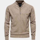Barry - Taupe Jacquard Zip-Up Knit Cardigan