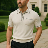 Garrett - Navy Knit Polo with Chest Pocket
