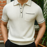 Garrett - Navy Knit Polo with Chest Pocket