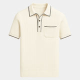 Garrett - Navy Knit Polo with Chest Pocket
