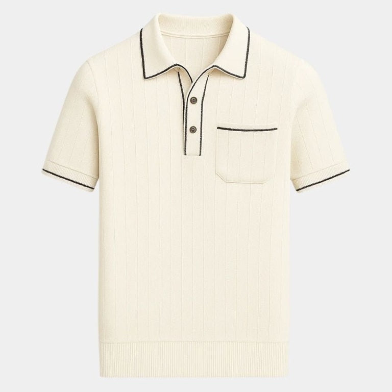 Garrett - Navy Knit Polo with Chest Pocket