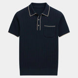 Garrett - Navy Knit Polo with Chest Pocket