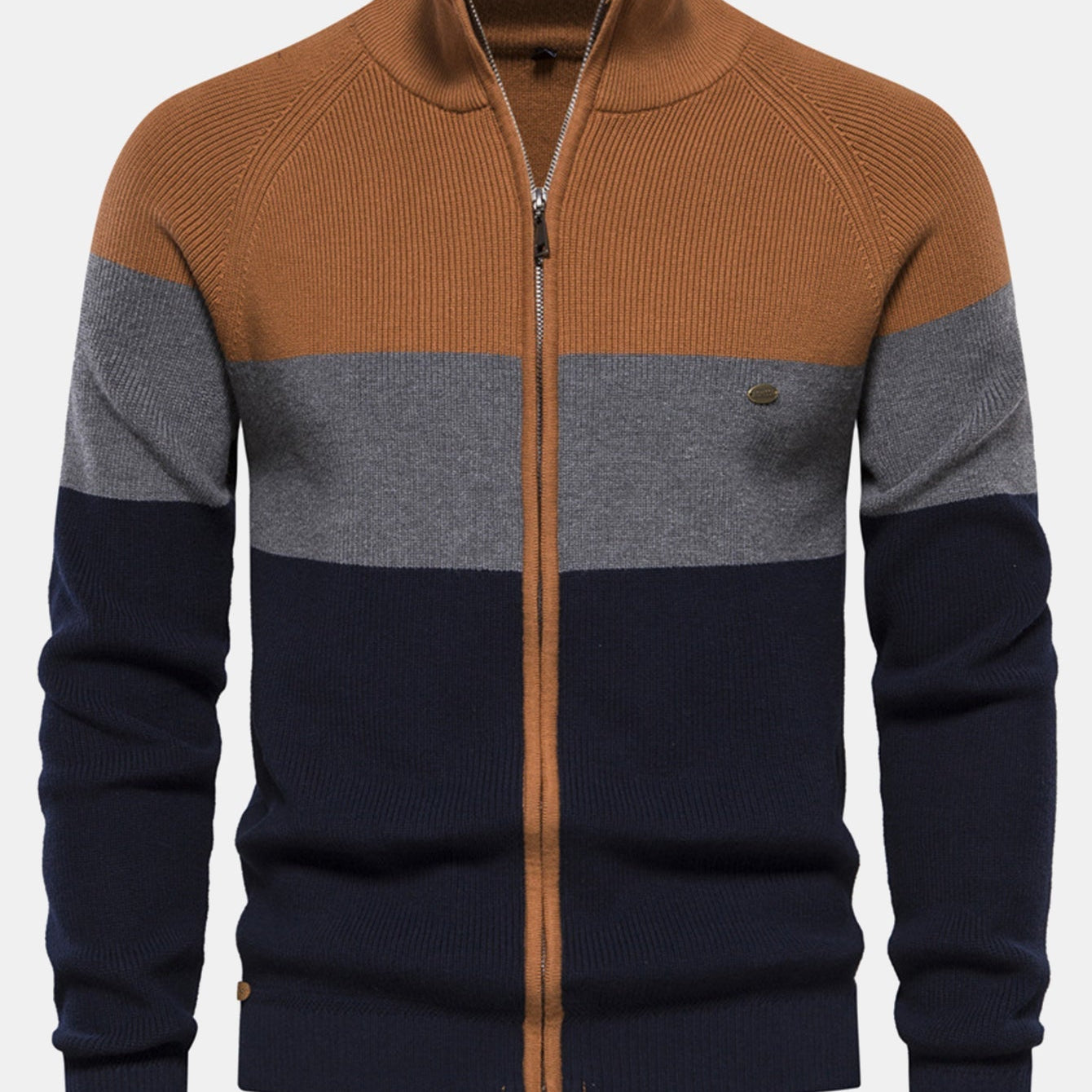 Kai - Colour Block Stand Collar Zip Sweater