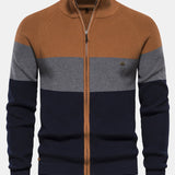 Kai - Colour Block Stand Collar Zip Sweater