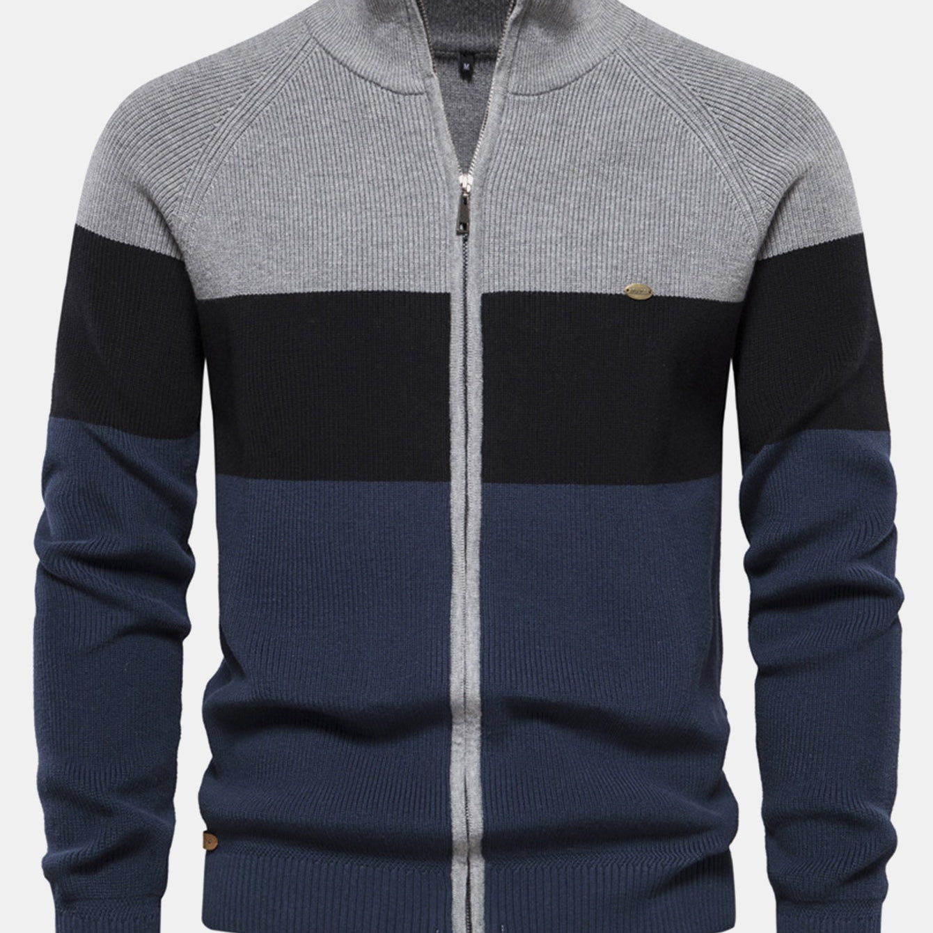 Kai - Colour Block Stand Collar Zip Sweater