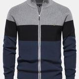 Kai - Colour Block Stand Collar Zip Sweater