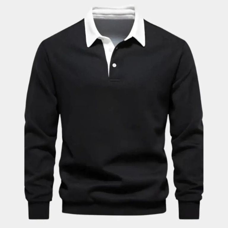 Derek - Navy Long Sleeve Polo with Ribbed Trims