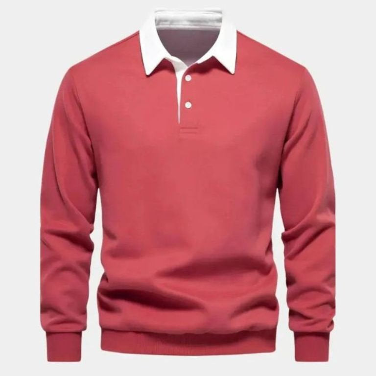 Derek - Navy Long Sleeve Polo with Ribbed Trims
