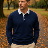 Derek - Navy Long Sleeve Polo with Ribbed Trims