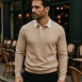 Derek - Navy Long Sleeve Polo with Ribbed Trims