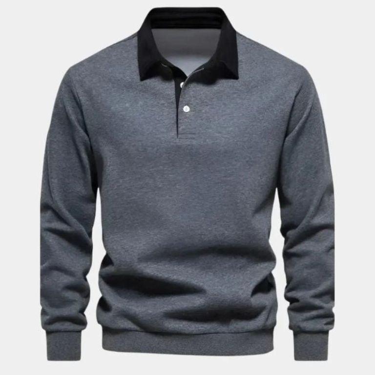 Derek - Navy Long Sleeve Polo with Ribbed Trims