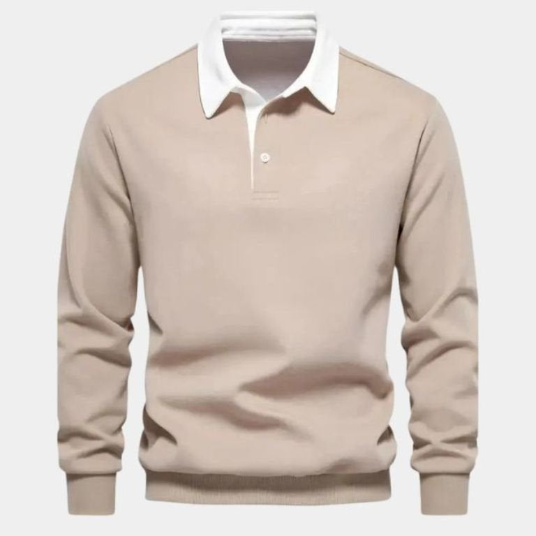 Derek - Navy Long Sleeve Polo with Ribbed Trims