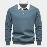 Derek - Navy Long Sleeve Polo with Ribbed Trims